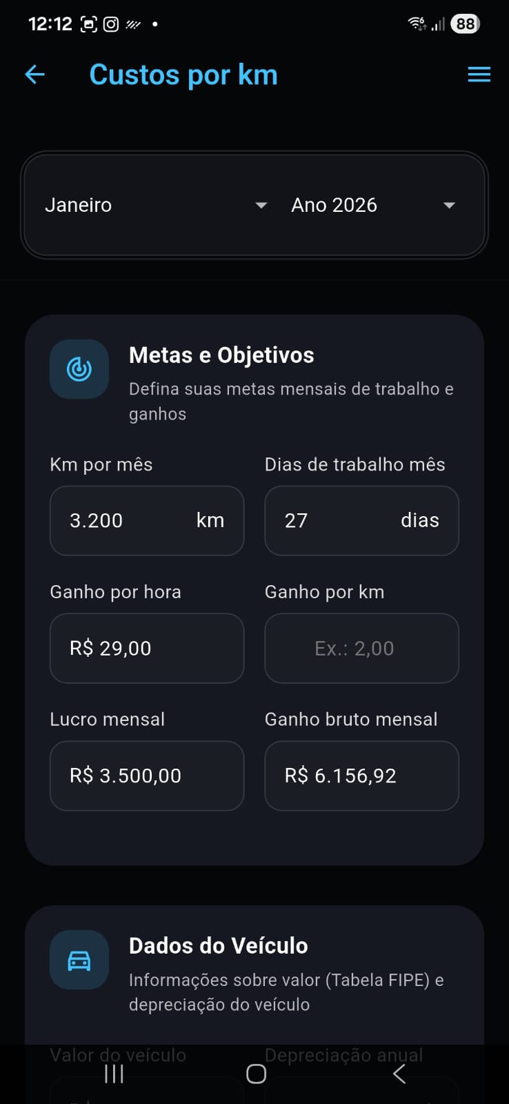 Custos por km - Metas e objetivos